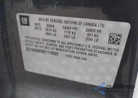 2014 Chevrolet Impala Limited Ls from USA, damaged, VIN 2G1WA5E38E1110029